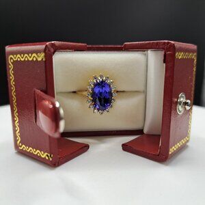 Tanzanite Super Dark Neon 6.99CT Diamonds .42CTW Yellow Gold 14K Ring VTG